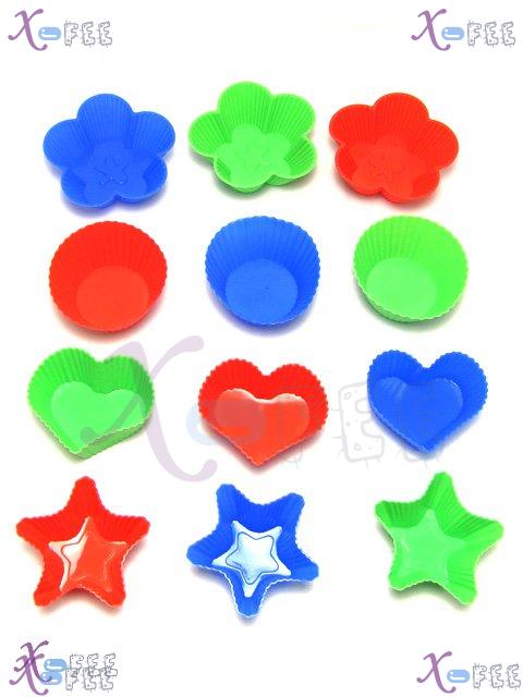 dgmj00001 NEW 12 PCS High-quality Kitchen DIY FOOD Silicone Bakeware Cupcake Baking Molds 1