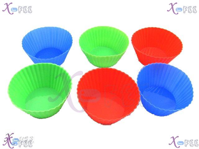 dgmj00002 New 6 PCS Silicone Bakeware Kitchen DIY FOOD Cupcake Round 3 Colors Baking Molds 4