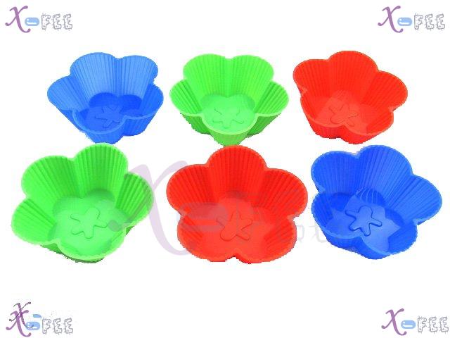 dgmj00003 Hot Kitchen Dinig Quality 6 PCS Flower Silicone Bakeware Cupcake Baking Molds 4