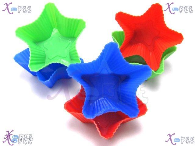 dgmj00004 NEW 6 PCS DIY FOOD Kitchen Stars Silicone Bakeware Cupcake 3 Colors Baking Molds 1