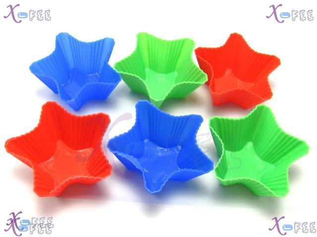 dgmj00004 NEW 6 PCS DIY FOOD Kitchen Stars Silicone Bakeware Cupcake 3 Colors Baking Molds 4