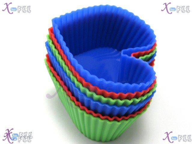 dgmj00005 NEW DIY Kitchen FOOD 6 PCS Heart Silicone Bakeware Cupcake 3 Colors Baking Molds 3