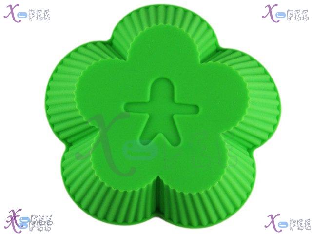 dgmj00006 2pcs DIY Kitchen Quality Food Green Flower Silicone Bakeware Cupcake Baking Mold 4