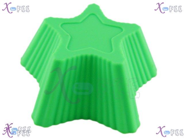 dgmj00010 3PCS Green Endurable Holiday MUFFINS Star Silicone Bakeware Cupcake Baking Molds 2