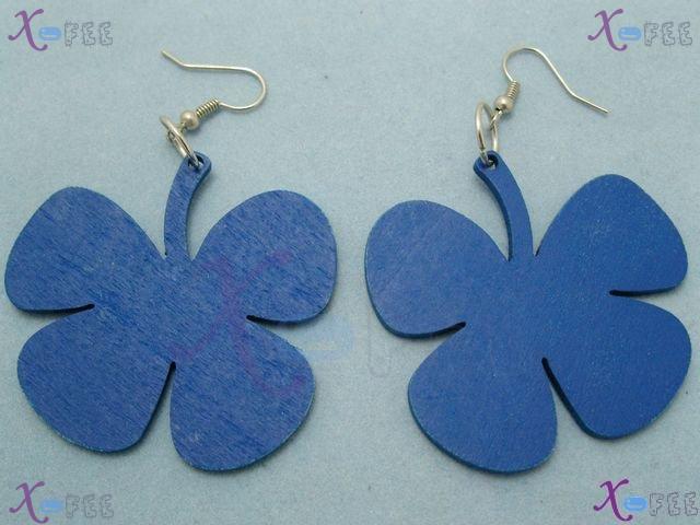 mteh00015 New Bohemia Craftswork lady Wooden Blue Flower 925 Sterling Silver Hook Earrings 3