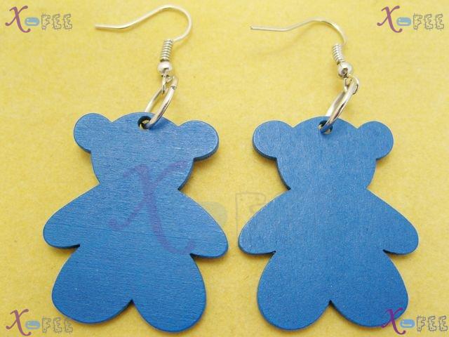 mteh00022 New Bohemia Deep Blue Fashion Lady Bear Wood 925 Sterling Silver Hook Earrings 1