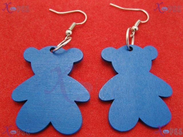 mteh00022 New Bohemia Deep Blue Fashion Lady Bear Wood 925 Sterling Silver Hook Earrings 4