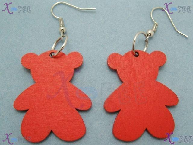 mteh00023 New Fashion Jewelry Crafts Bohemia Bear Wooden 925 Sterling Silver Hook Earrings 2