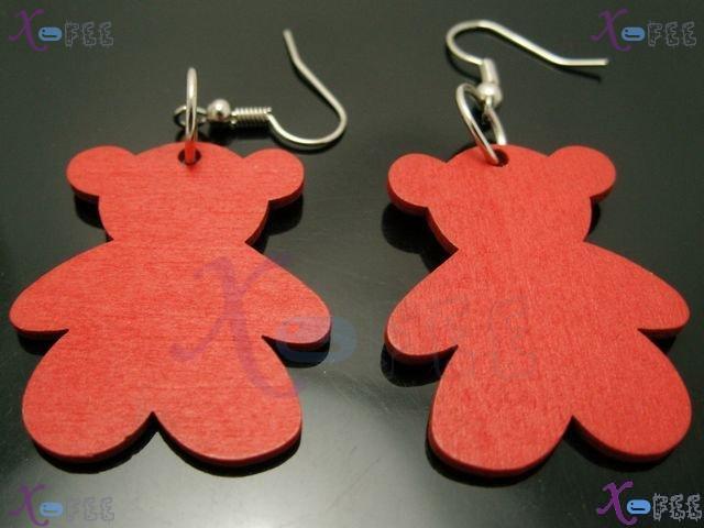 mteh00023 New Fashion Jewelry Crafts Bohemia Bear Wooden 925 Sterling Silver Hook Earrings 3