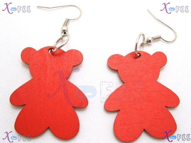 mteh00023 New Fashion Jewelry Crafts Bohemia Bear Wooden 925 Sterling Silver Hook Earrings 4