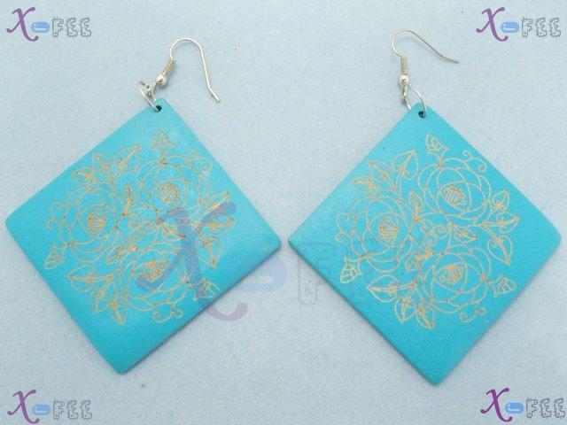 mteh00036 New Fashion Jewelry Crafts Blue Wooden Women 925 Sterling Silver Hook Earrings 3