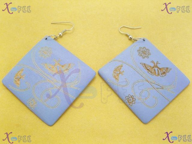 mteh00040 New Ladies's Fashion Design Wooden Butterfly 925 Sterling Silver Hook Earrings 1