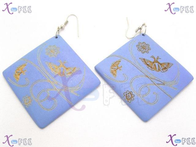 mteh00040 New Ladies's Fashion Design Wooden Butterfly 925 Sterling Silver Hook Earrings 3