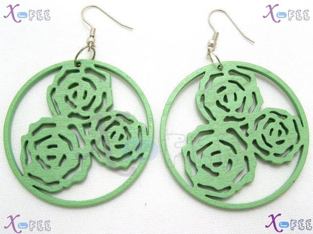 mteh00078 New Ladies Jewelry Design Rose Flower Wooden 925 Sterling Silver Hook Earrings 1