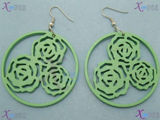 mteh00078 New Ladies Jewelry Design Rose Flower Wooden 925 Sterling Silver Hook Earrings 4