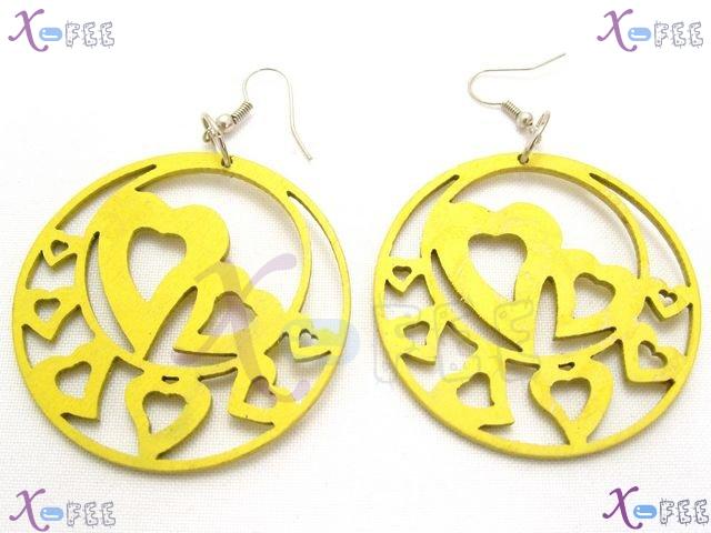 mteh00092 New Stylist Handmade Woman Carved Wooden 925 Sterling Silver Hook Love Earrings 1