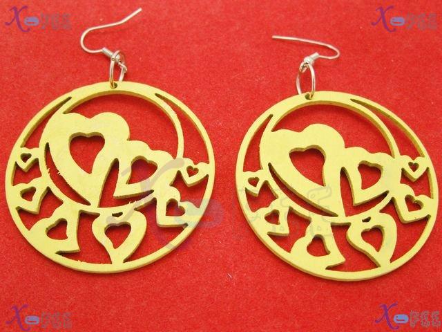 mteh00092 New Stylist Handmade Woman Carved Wooden 925 Sterling Silver Hook Love Earrings 3