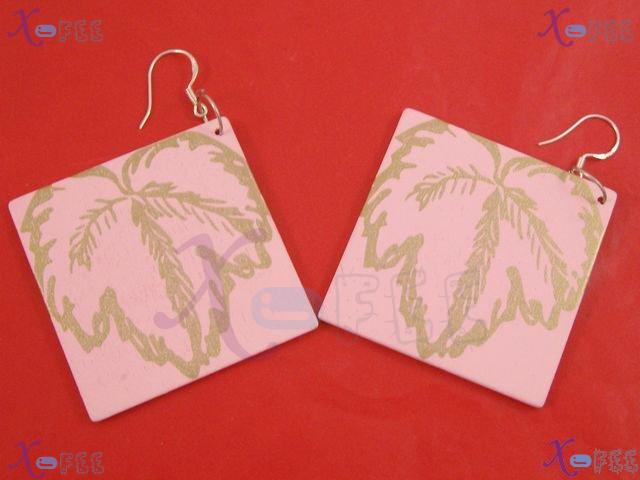 mteh00093 New Fashion Ladies Jewelry Pink Bohemia Wood 925 Sterling Silver Hook Earrings 3