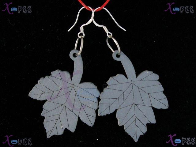 mteh00110 NEW Fashion Jewelry Woman 925 Sterling Silver Hook Leaves Wooden Dangle Earrings 1