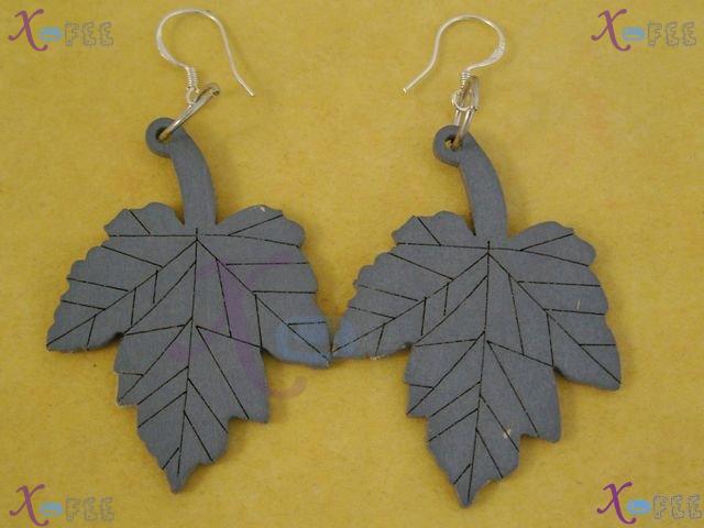 mteh00110 NEW Fashion Jewelry Woman 925 Sterling Silver Hook Leaves Wooden Dangle Earrings 3