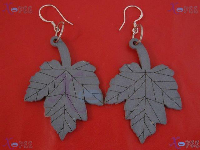 mteh00110 NEW Fashion Jewelry Woman 925 Sterling Silver Hook Leaves Wooden Dangle Earrings 4