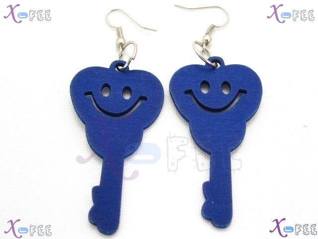 mteh00143 NEW Blue Fashion Jewelry Woman Key Wooden Sterling Silver Hook Dangle Earrings 1