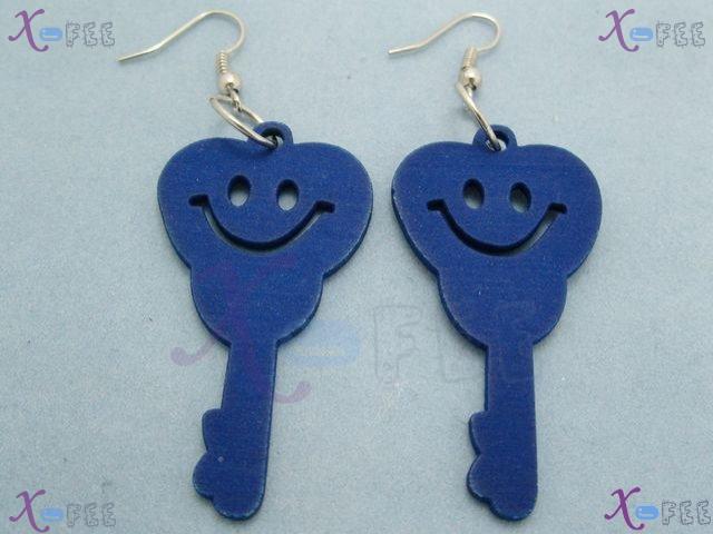 mteh00143 NEW Blue Fashion Jewelry Woman Key Wooden Sterling Silver Hook Dangle Earrings 2