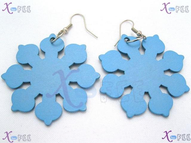 mteh00145 Fashion Jewelry Crafts 925 Sterling Silver Hook Flowers Pattern Wood Earrings 1