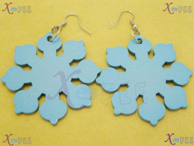 mteh00145 Fashion Jewelry Crafts 925 Sterling Silver Hook Flowers Pattern Wood Earrings 3