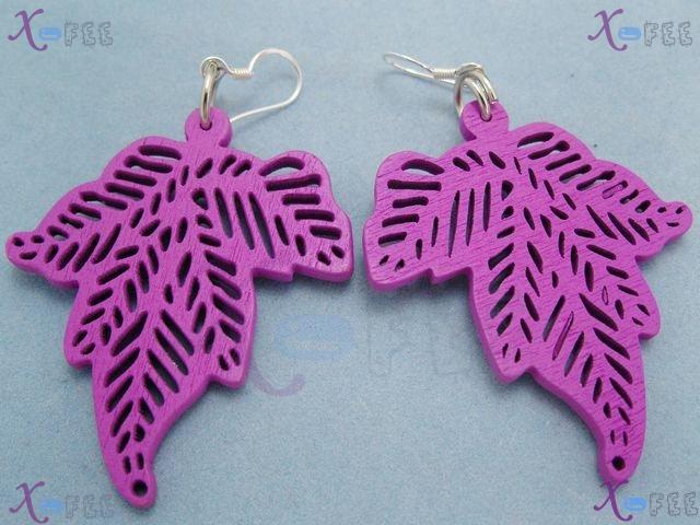 mteh00181 New Fashion Jewelry Crafts Leaves Women Wooden 925 Sterling Silver Hook Earrings 3