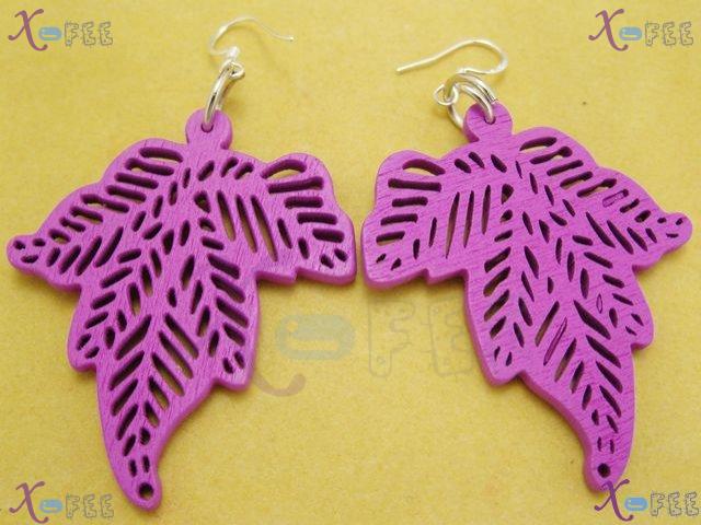 mteh00181 New Fashion Jewelry Crafts Leaves Women Wooden 925 Sterling Silver Hook Earrings 4