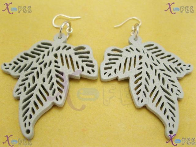 mteh00182 New Fashion Jewelry Carved Leaves Women Wooden 925 Sterling Silver Hook Earrings 2