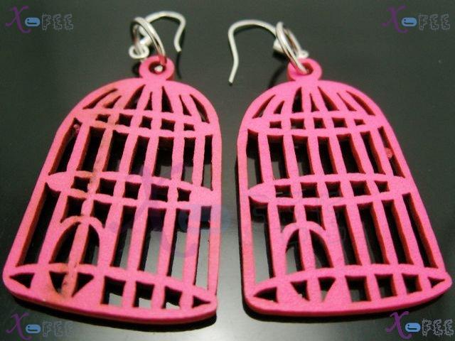 mteh00204 Hot NEW Fashion Jewley Bird Cage Lady Wooden 925 Sterling Silver HOOK Earrings 1