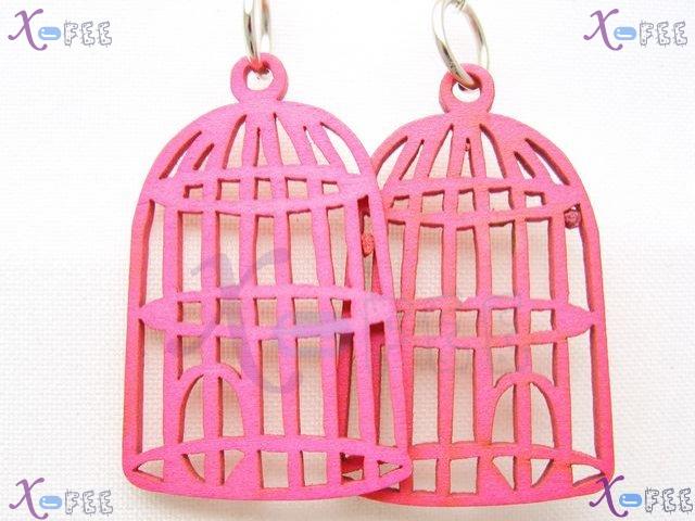 mteh00204 Hot NEW Fashion Jewley Bird Cage Lady Wooden 925 Sterling Silver HOOK Earrings 2