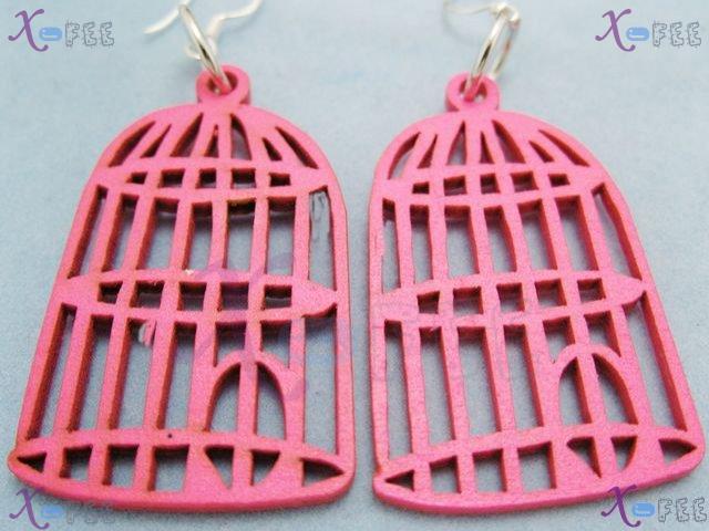 mteh00204 Hot NEW Fashion Jewley Bird Cage Lady Wooden 925 Sterling Silver HOOK Earrings 3