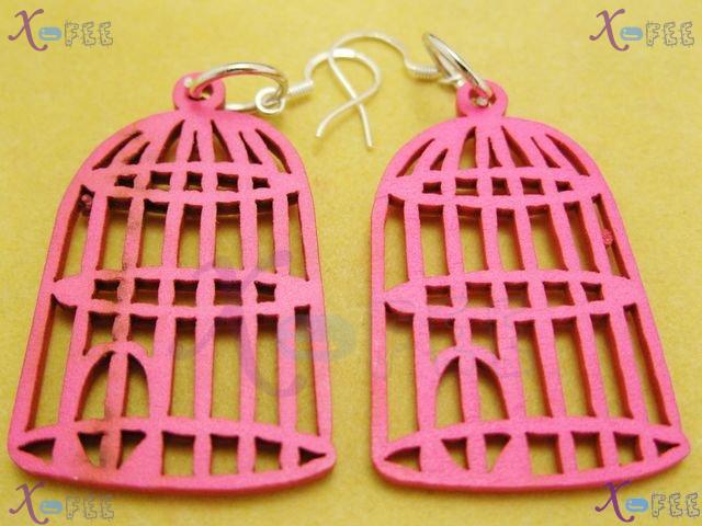 mteh00204 Hot NEW Fashion Jewley Bird Cage Lady Wooden 925 Sterling Silver HOOK Earrings 4