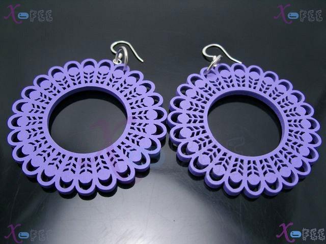 mteh00236 Fashion Jewelry Crafts MediumPurple Round Wooden 925 Sterling Silver Earrings 1