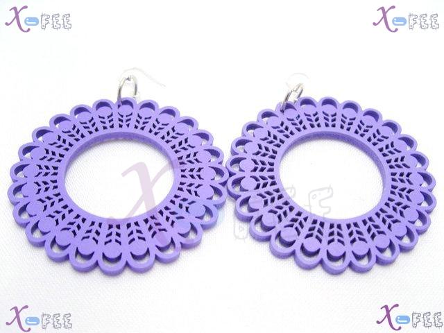 mteh00236 Fashion Jewelry Crafts MediumPurple Round Wooden 925 Sterling Silver Earrings 2