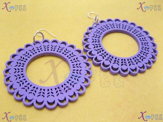 mteh00236 Fashion Jewelry Crafts MediumPurple Round Wooden 925 Sterling Silver Earrings 3