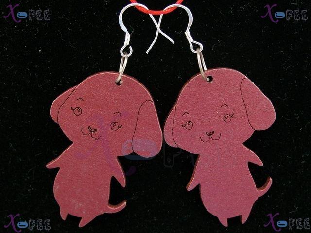 mteh00293 Fashion Jewelry Woman WOOD Animal DOG Cartoon 925 Sterling Silver Hook Earrings 1