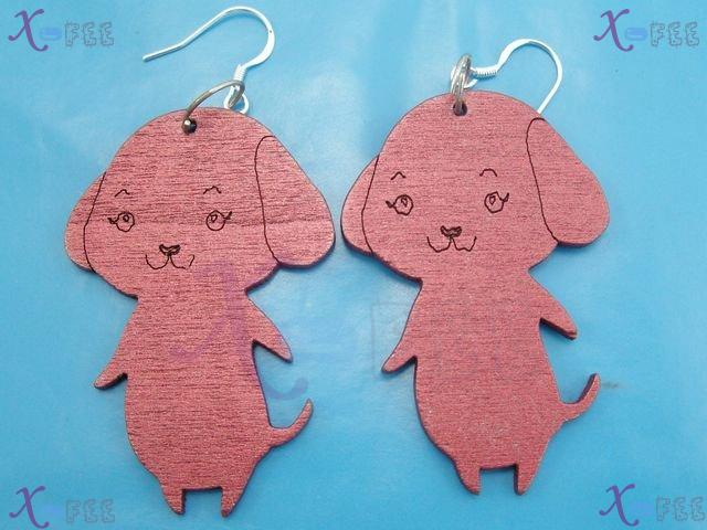 mteh00293 Fashion Jewelry Woman WOOD Animal DOG Cartoon 925 Sterling Silver Hook Earrings 3