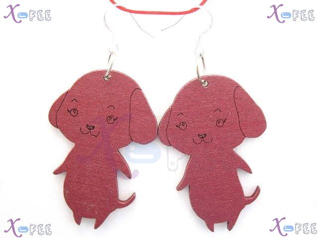 mteh00293 Fashion Jewelry Woman WOOD Animal DOG Cartoon 925 Sterling Silver Hook Earrings 4