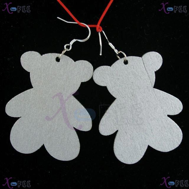 mteh00354 Hot! NEW Fashion Animal Jewelry 925 Sterling Silver Hook Bear Wooden Earrings 1