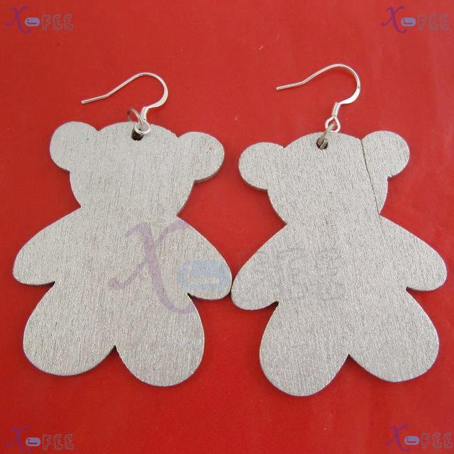 mteh00354 Hot! NEW Fashion Animal Jewelry 925 Sterling Silver Hook Bear Wooden Earrings 2