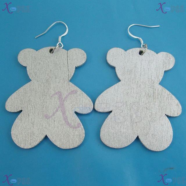 mteh00354 Hot! NEW Fashion Animal Jewelry 925 Sterling Silver Hook Bear Wooden Earrings 3