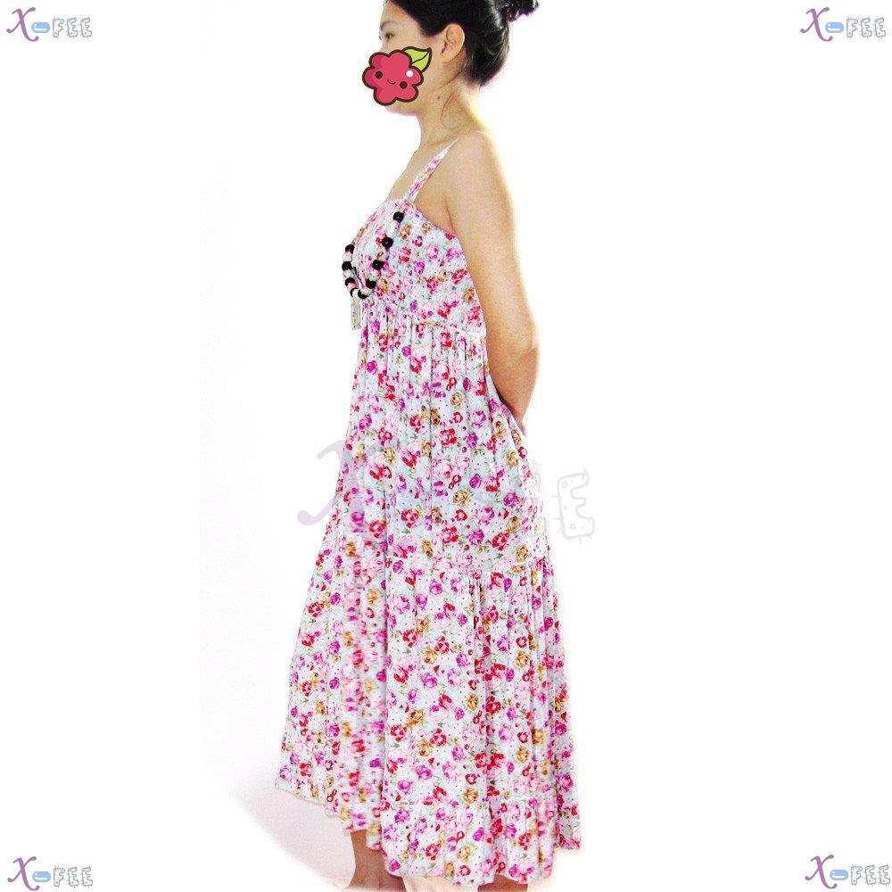 qz00020 Hawaii Colorful Floral Cotton Skirt Beach Wood Necklace Elastic Long Sundress 1