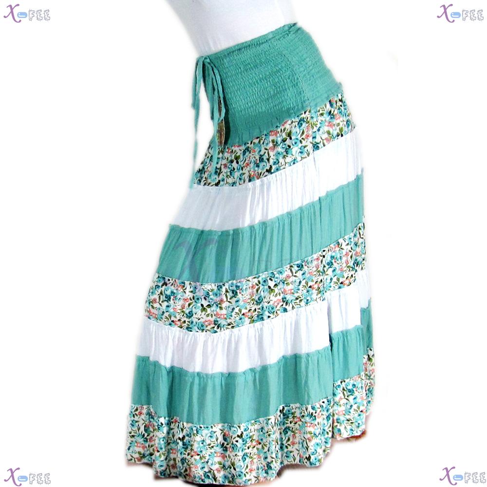 qz00022 Hawaii Floral Cotton Green White Skirt Beach Elastic Soft Yarn Lining Sundress 3