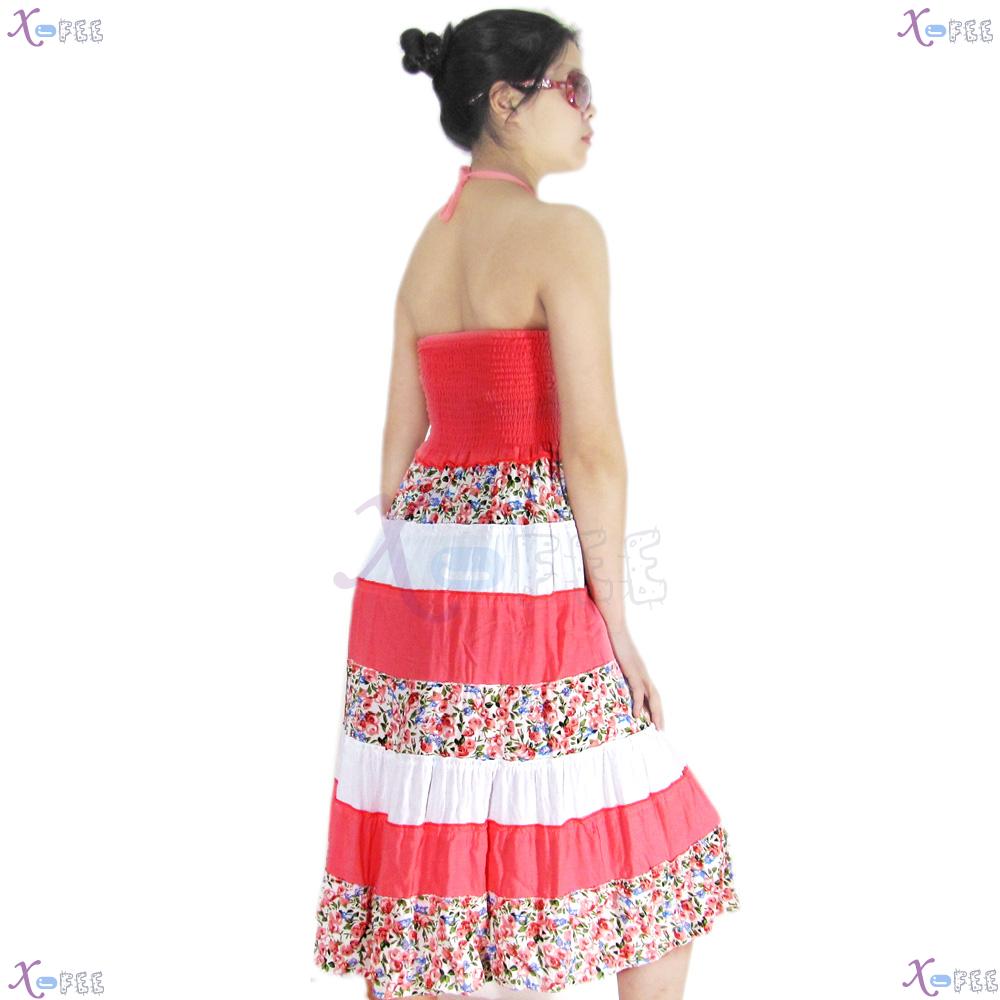 qz00023 Hawaii Floral Cotton Bright Pink Skirt Beach Elastic Soft Yarn Lining Sundress 2