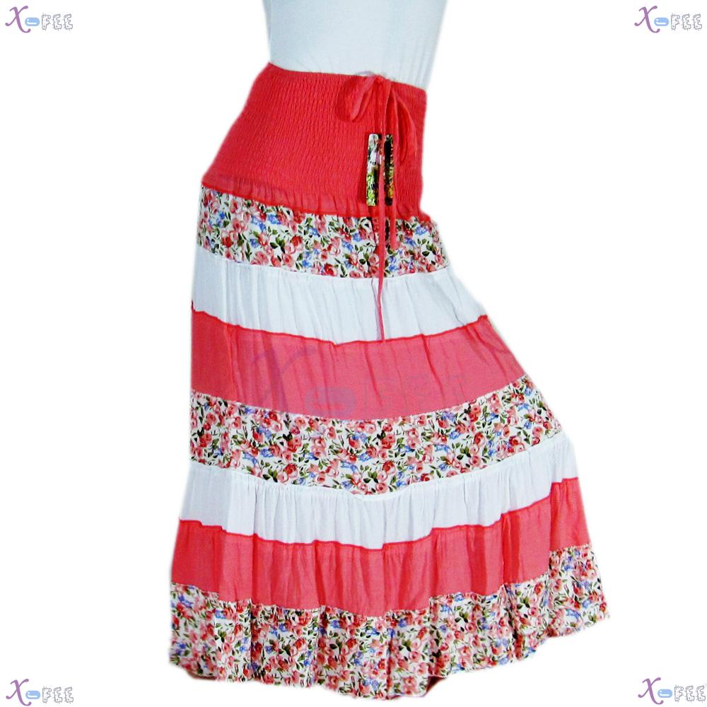 qz00023 Hawaii Floral Cotton Bright Pink Skirt Beach Elastic Soft Yarn Lining Sundress 3