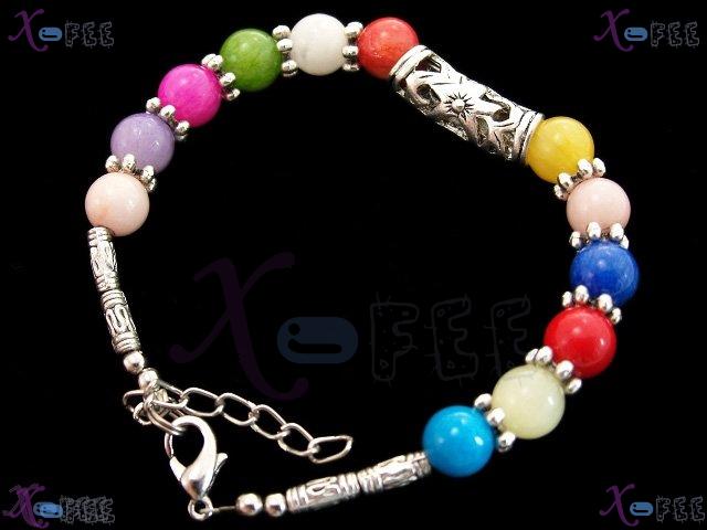 sl00381 Rainbow Fashion Jewelry Agate Lapis Peridot BEADS Silver Alloy Tribal Bracelet 1